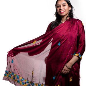 Maroon Silk Kameez and Dupatta